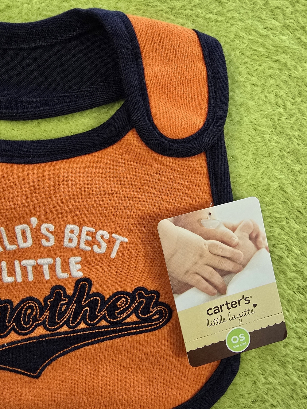 Carter's World's Best Little Brother Bib Orange & Green